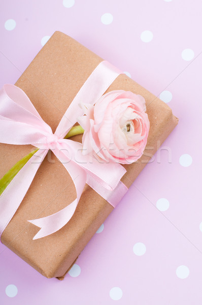 Geschenk lint bloem roze bloemen Stockfoto © manera