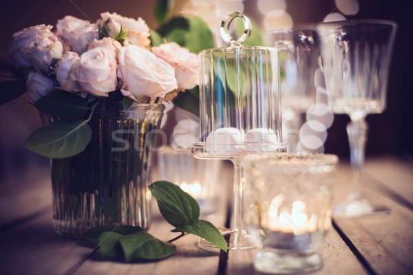 Elegante vintage boda mesa decoración rosas Foto stock © manera