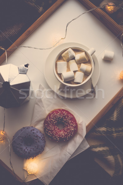 Stock photo: Cozy home winter with coffee and blanket