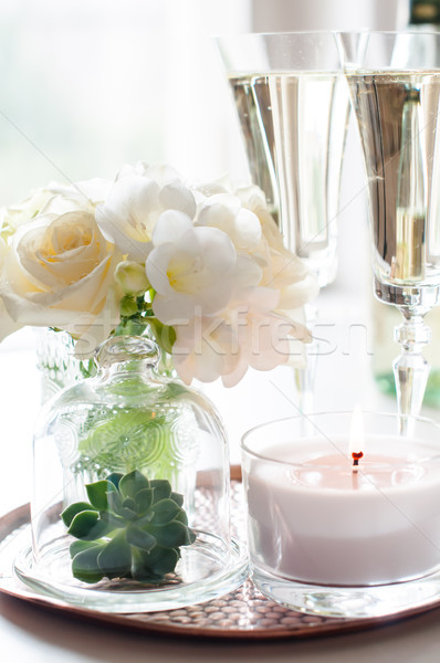 Mariage bouquet fleurs blanches vase bougies [[stock_photo]] © manera