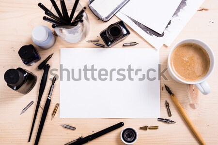 Paper, ink and calligraphy pens. Lettering workshop details Stock photo © manera