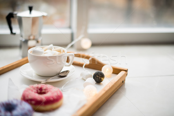 Home fine settimana caffè dolci vassoio Foto d'archivio © manera