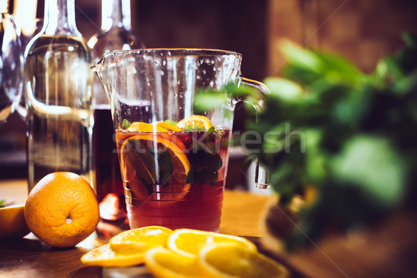Jar vino rosso arance ghiaccio home Foto d'archivio © manera