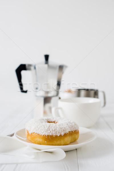 Stockfoto: Elegante · witte · ontbijt · tabel · koffiekopje · donut