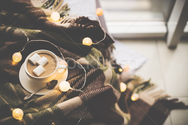Csésze kávé meleg pléd karácsony kényelmes Stock fotó © manera