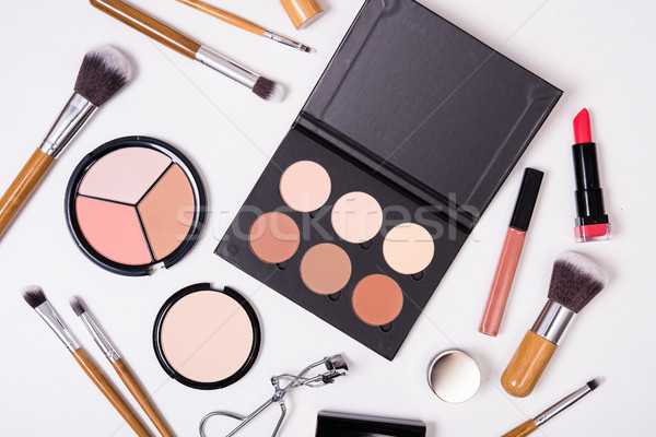 Professional makeup tools, flatlay on white background Stock photo © manera