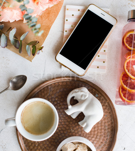 Feminine tabletop, home office with flowers Stock photo © manera