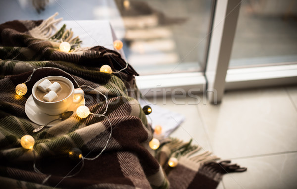 Beker koffie warm deken christmas gezellig Stockfoto © manera
