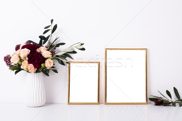 Stock photo: Two golden frames mock-up