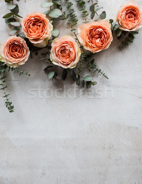 orange roses and decorative branches on white textured backgroun Stock photo © manera