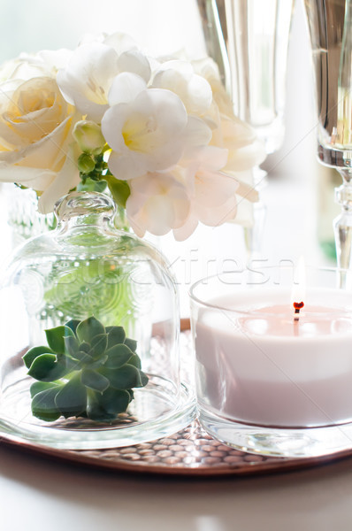 Mariage bouquet fleurs blanches vase bougies [[stock_photo]] © manera