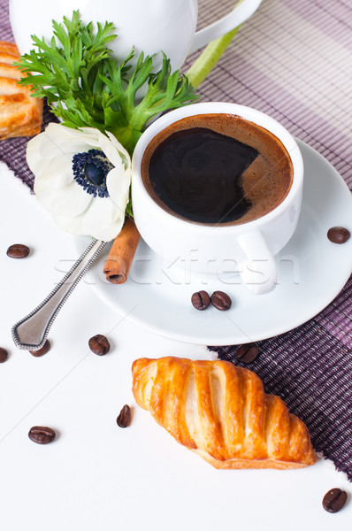 Finom reggeli gyönyörű kávé sütemények asztalterítő Stock fotó © manera