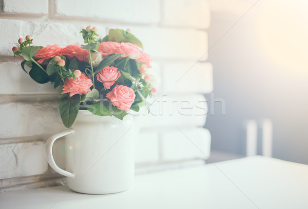 Foto stock: Buquê · rosa · rosas · vintage · esmalte · café