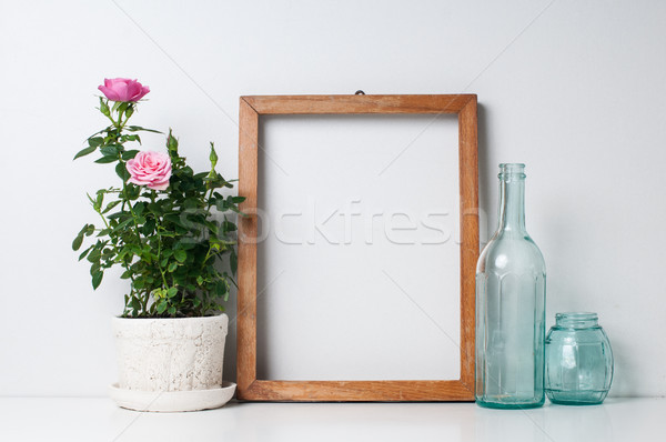 frame, bottles and rose Stock photo © manera