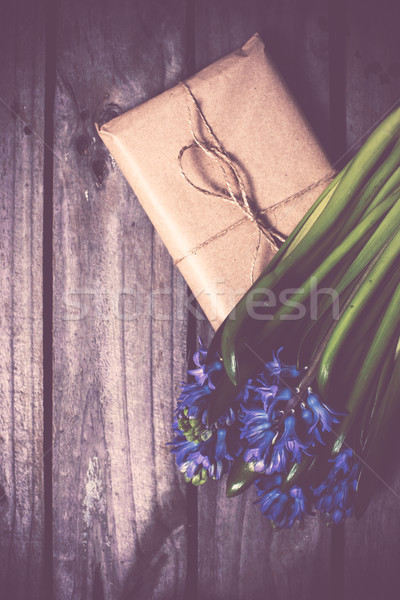 ヒヤシンス ヴィンテージ 木板 春の花 ギフト 青 ストックフォト © manera
