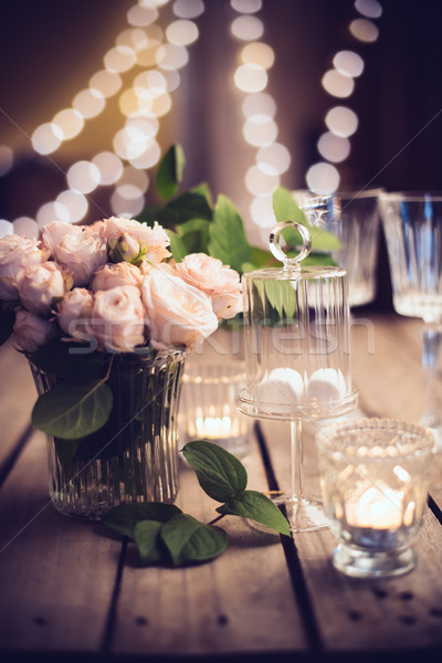 Elegant Vintage Wedding Table Decoration With Roses And Candles