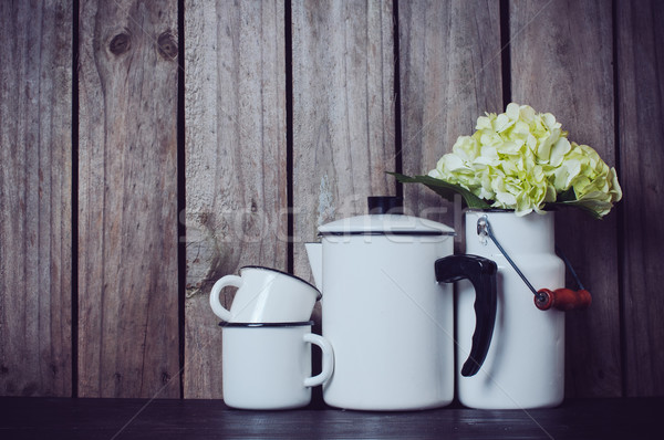 Foto stock: Utensílios · de · cozinha · vintage · café · pote · branco