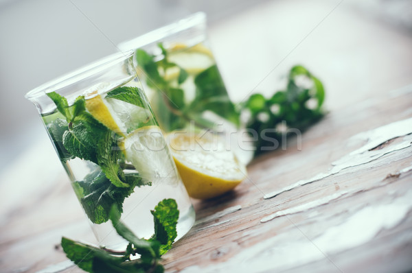Frissítő nyár detoxikáló ital házi készítésű limonádé Stock fotó © manera