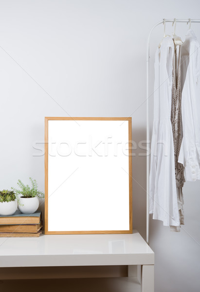Empty wooden picture frame on the table, art print mock-up Stock photo © manera