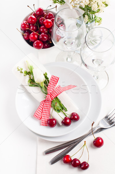 decoration with fresh flowers and sweet cherry Stock photo © manera