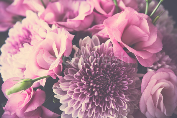 Bouquet of pink flowers closeup, eustoma and chrysanthemum Stock photo © manera