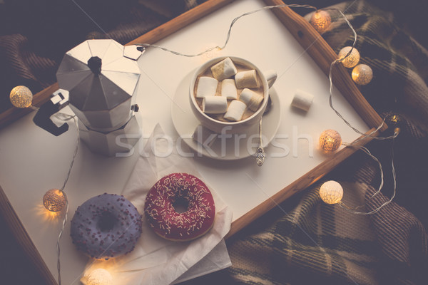 Stock photo: Cozy home winter with coffee and blanket