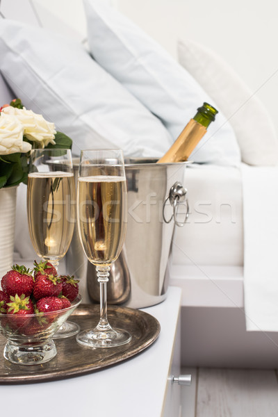 Stockfoto: Champagne · bed · hotelkamer · ijs · emmer · bril