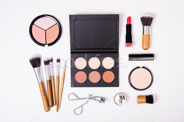 Professional makeup tools, flatlay on white background Stock photo © manera