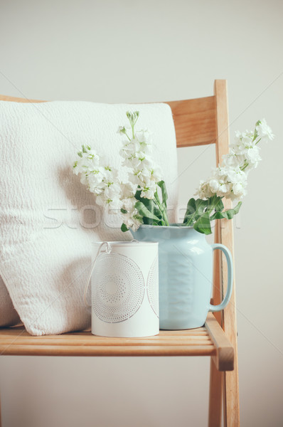 Stockfoto: Vintage · witte · bloemen · Blauw