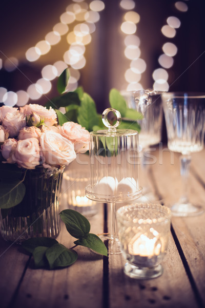 商業照片: 優雅 · 復古 · 婚禮 · 表 · 裝飾 · 玫瑰