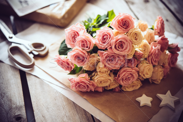pink roses, craft paper Stock photo © manera