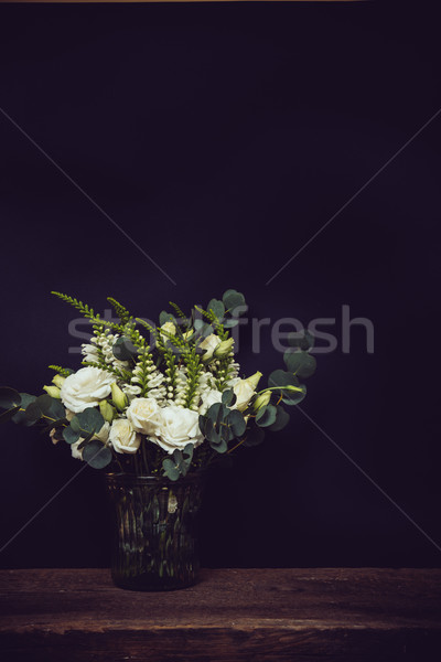 Stock fotó: Fehér · virágok · öreg · fa · deszka · fekete · tábla · gyönyörű