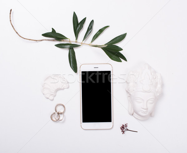  feminine tabletop flatlay with smartphone mock-up Stock photo © manera