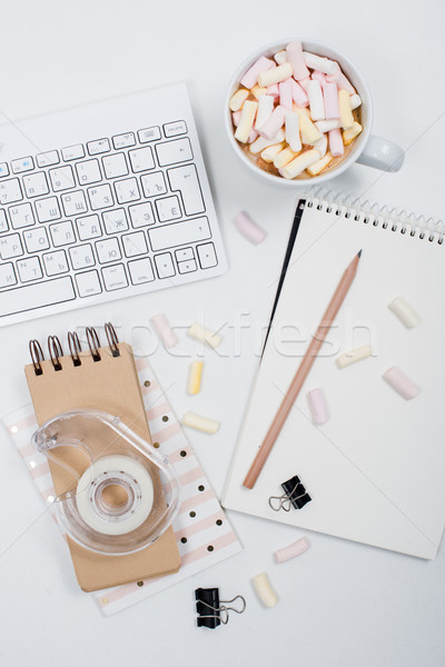 womans office table with coffee and marshmallows Stock photo © manera