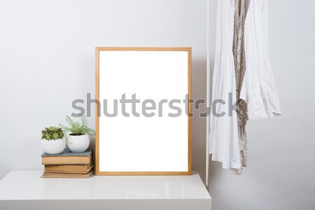 Lege houten fotolijstje tabel kunst print Stockfoto © manera