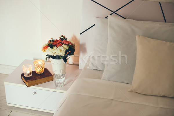 Bedside table decor with candles Stock photo © manera