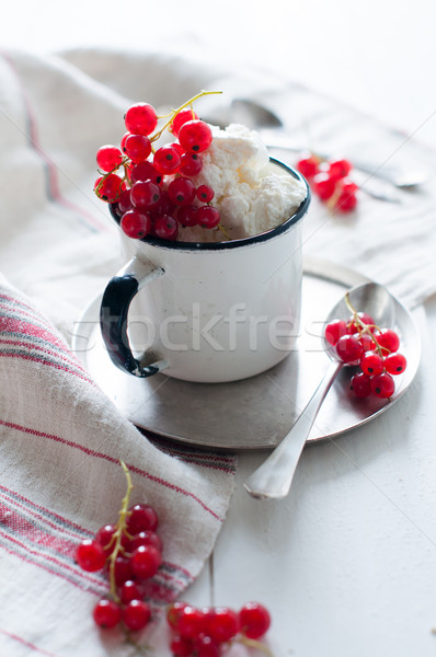 Stock photo: red currants and cottage cheese