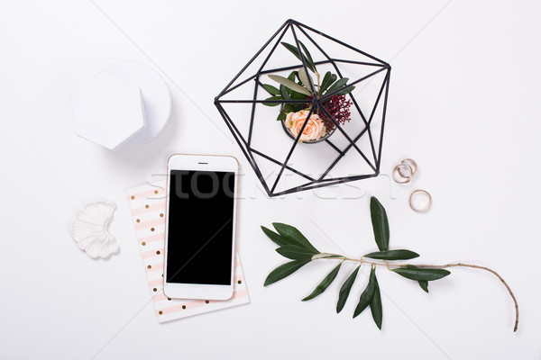  feminine tabletop flatlay with smartphone mock-up Stock photo © manera