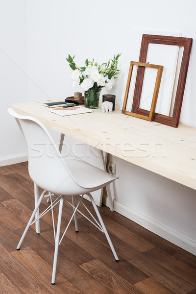 Stylish scandinavian interior design, white workspace Stock photo © manera