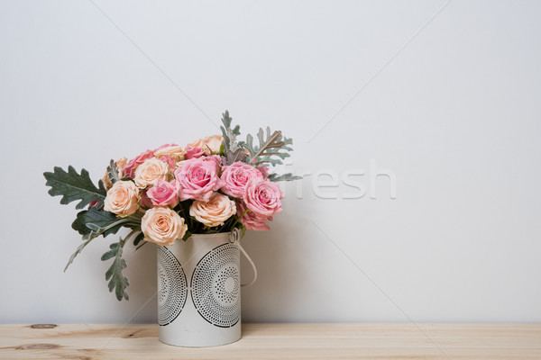 Zdjęcia stock: Różowy · beżowy · róż · bukiet · dekoracyjny · Wazon
