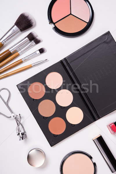 Professional makeup tools, flatlay on white background Stock photo © manera