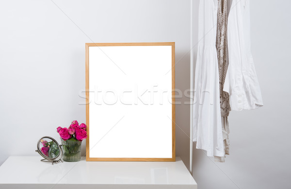 Lege houten fotolijstje tabel kunst print Stockfoto © manera