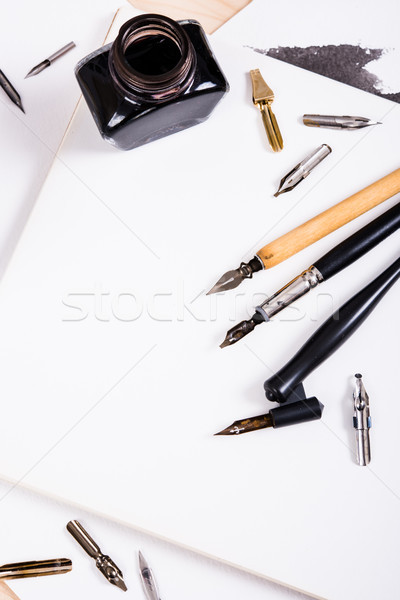 Papier inkt schoonschrift pennen workshop details Stockfoto © manera