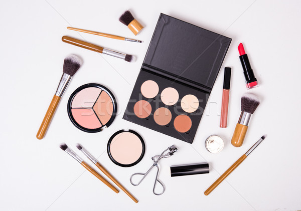 Professional makeup tools, flatlay on white background Stock photo © manera