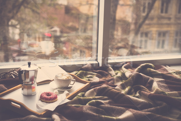 Cozy home winter with coffee and blanket Stock photo © manera