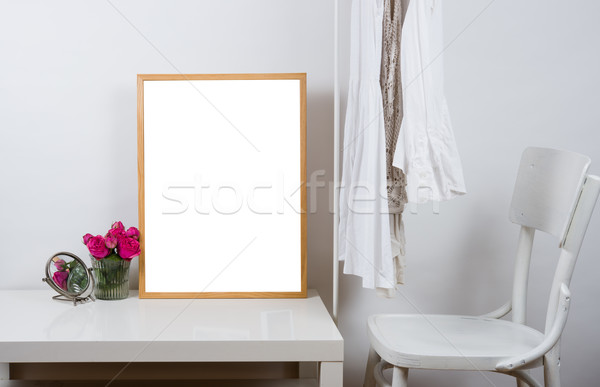 Empty wooden picture frame on the table, art print mock-up Stock photo © manera