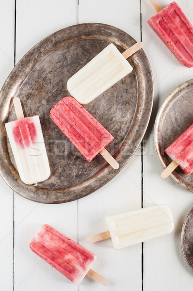 Creamy and strawberry popsicles Stock photo © manera