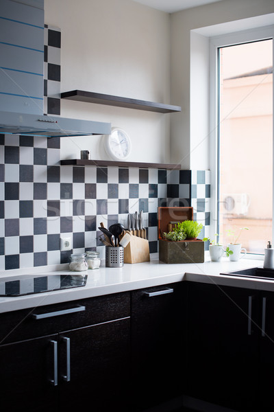 Сток-фото: интерьер · современных · кухне · черно · белые · дома