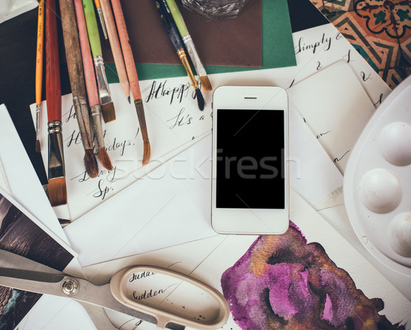 смартфон таблице художник студию акварель палитра Сток-фото © manera