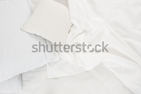 ストックフォト: 白 · リネン · 布 · 新しい · ベッド · 枕